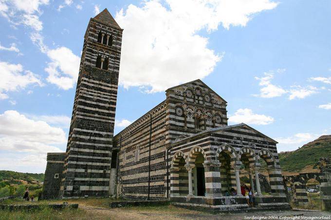 Basilica della Santissima Trinita di Saccargia, built in black basalt and white limestone - Sardinia