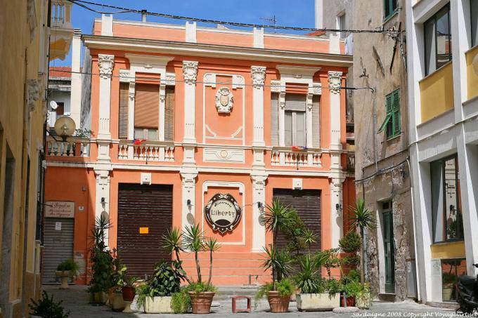 Sassari, Corso Vittorio Emanuele II, the facade of Liberty ristorante - Sardinia