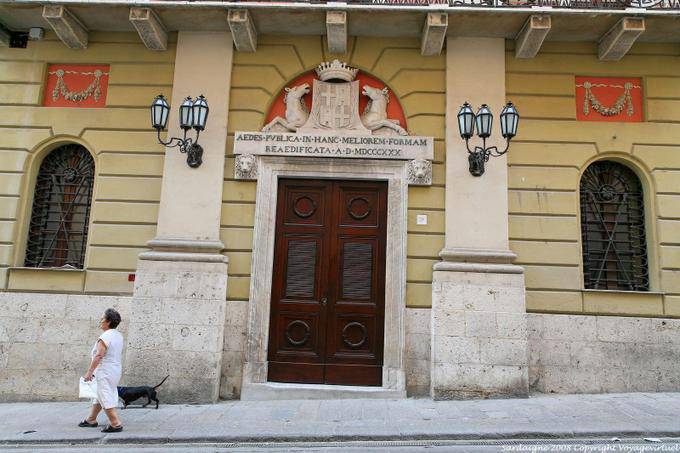 Sassari, Piazza Italia, the woman with dog - Sardinia