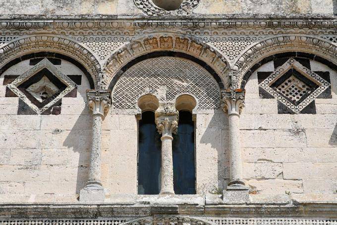 Detail of the facade of the Basilica, Church of San Pietro di Sorres, Thiesi - Sardinia