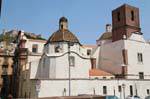 Bosa, domes and bell tower of the Cathedral dell'Immacolata Concezione, Sardinia.