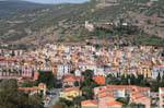 Bosa, view of the city and the castle from the strada Macomer, Sardinia.