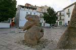 White walls and granite, Nuoro, Sebastiano Satta piazza, sculpture Constantino Nivola, Sardinia.