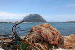 Porto San Paolo, fishing nets facing Tavolara Island, Sardinia.