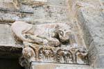 Santa Giusta, close-up on the lion's Basilica facade, Sardinia.