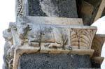 Basilica della Santissima Trinita di Saccargia, carved cow on a pillar outside, Sardinia.