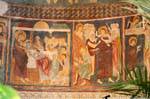 Basilica della Santissima Trinita di Saccargia, close-up on a painting of the choir, Sardinia.