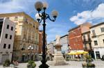 Sassari, Corso Vittorio Emanuele II, central square with a statue, Sardinia.