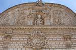 Statue of Saint Nicolas on the baroque facade, Cathedral of San Nicola, facade museo del Tesoro, Sassari, Sardinia.