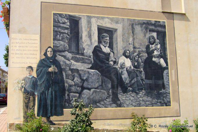 Fonni, mourning scene, Mercy Lord, mural - Sardinia