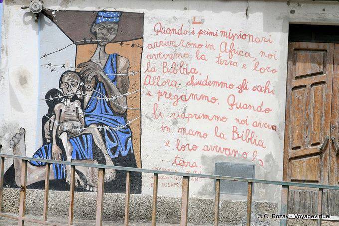 Orgosolo, famine in Africa, Bible and missionary, murals - Sardinia