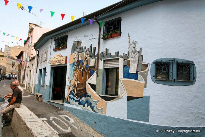 Orgosolo, tribute to illegal fresco on Gelateria da Candela - Sardinia