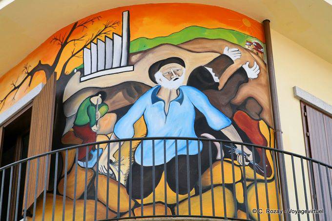 Orgosolo, despair during the drought, fresco of the Biblioteca Comunale - Sardinia