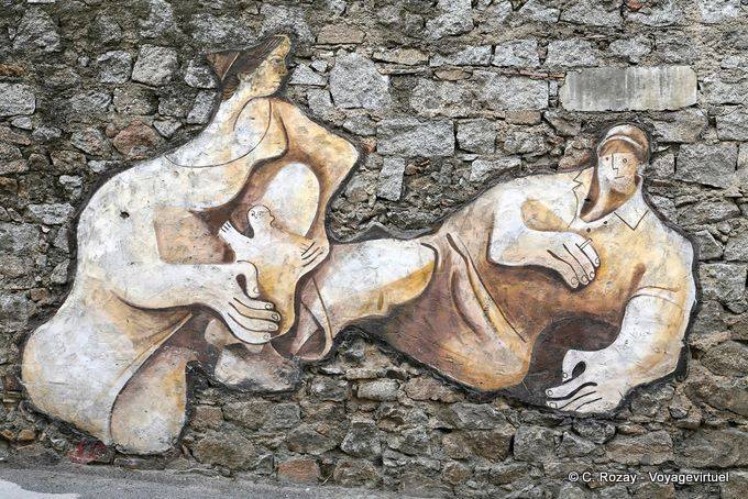 Orgosolo, a family to rest, murals - Sardinia
