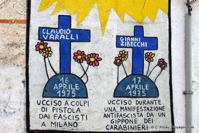 Orgosolo, Varalli tribute to Claudio and Gianni Zibecchi, murals - Sardinia