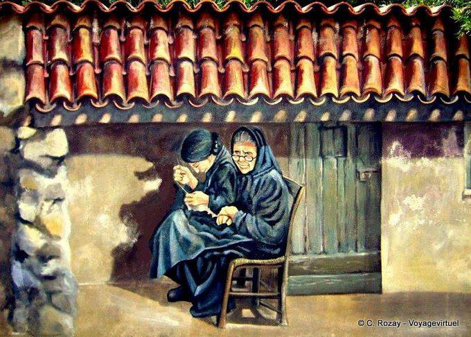 Sennariolo, seamstresses away, mural - Sardinia