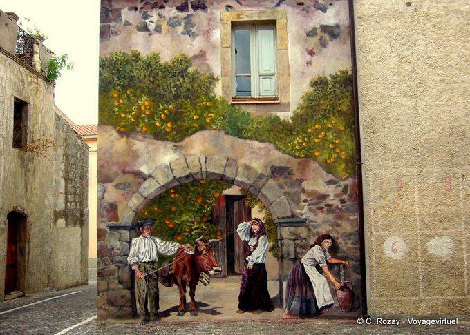 Sennariolo, country scene trompe l'oeil, mural - Sardinia