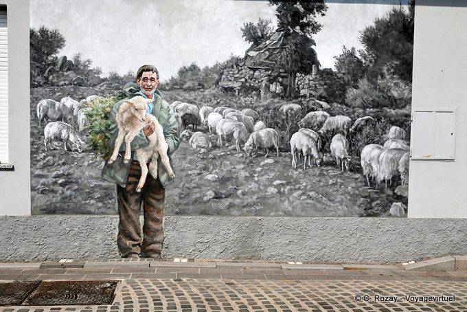 Tinnura, the shepherd and lamb, murals and trompe l'oeil - Sardinia