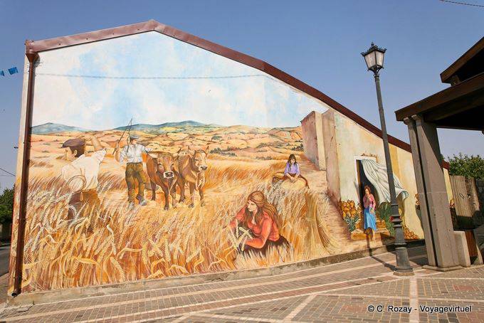 Tinnura, harvesting corn, murals, Piazza del Municipio - Sardinia