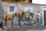 Fonni, the horses to water and the man is refreshing, mural, Sardinia.