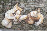 Orgosolo, a family to rest, murals, Sardinia.