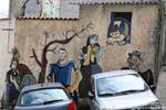 Orgosolo, street scene, murals, Sardinia.