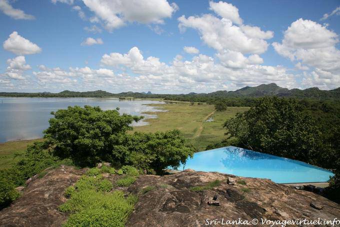Panorama on Heritance hotel's swimming pool and the lake, Kandalama - Sri Lanka Ceylon