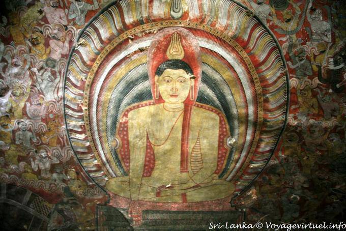 Rock painting of the Lord Buddha at Maharajalena Cave Temple, Dambulla - Sri Lanka Ceylon