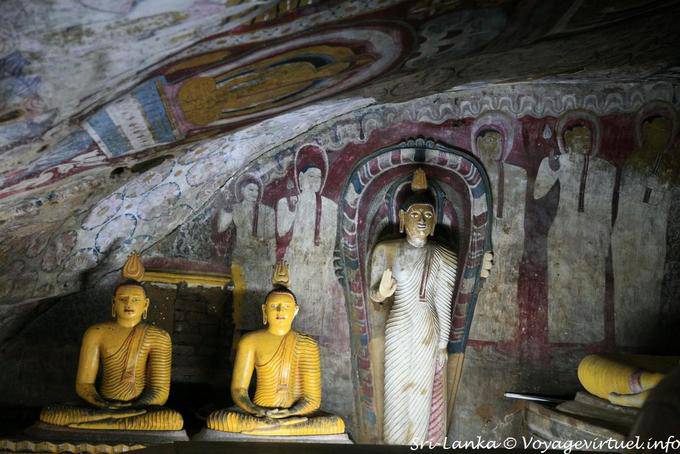 Paints and buddhas, Inside Pacchima Viharaya, Golden Rock Temple, Dambulla - Sri Lanka Ceylon