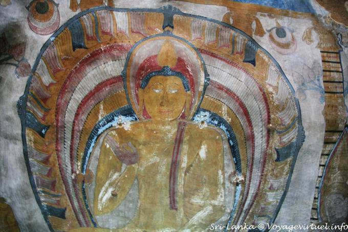 Buddha painted on an arch Pacchima Viharaya, Golden Temple, Dambulla - Sri Lanka Ceylon