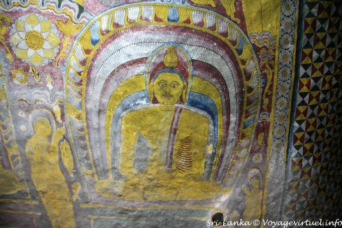 Ceiling painted rock of a cave-shrine, the Golden Temple, Dambulla - Sri Lanka Ceylon