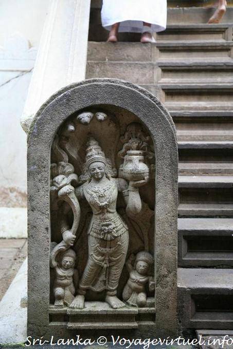 Stone stele carved at the foot of a staircase, Temple of the Tooth Relic, Kandy - Sri Lanka Ceylon