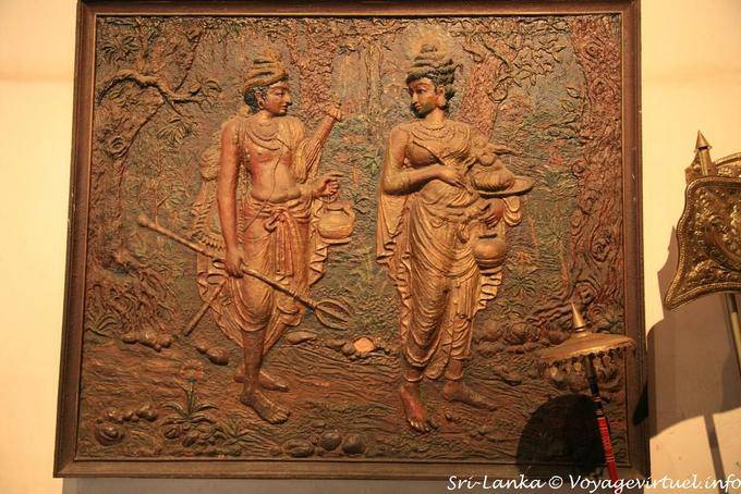 A mural in relief Hemamali representative and Dantha bringing the Tooth Sri Lanka, Dalada Maligawa, Kandy - Sri Lanka Ceylon