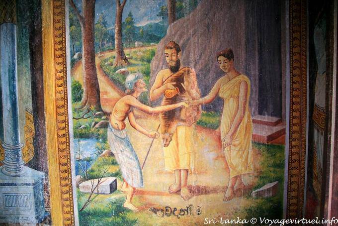 Fragment of fresco life of Gautama, Gadaladeniya Temple, Diggala - Sri Lanka Ceylon