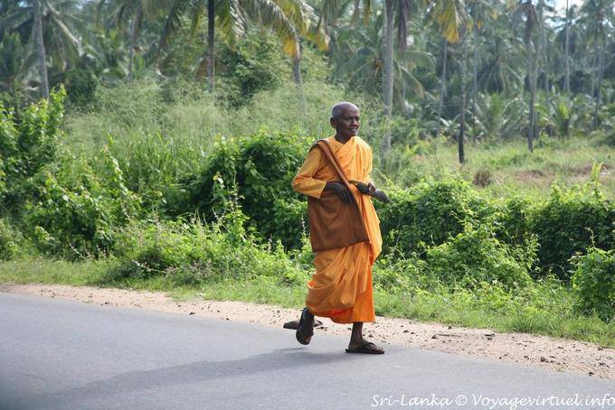 Old Buddhist monk walking along the road, Kurunegala - Sri Lanka Ceylon