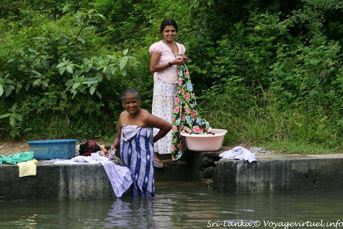 Laundry in the river near Hingurakgoda, Medirigiriya road - Sri Lanka Ceylon