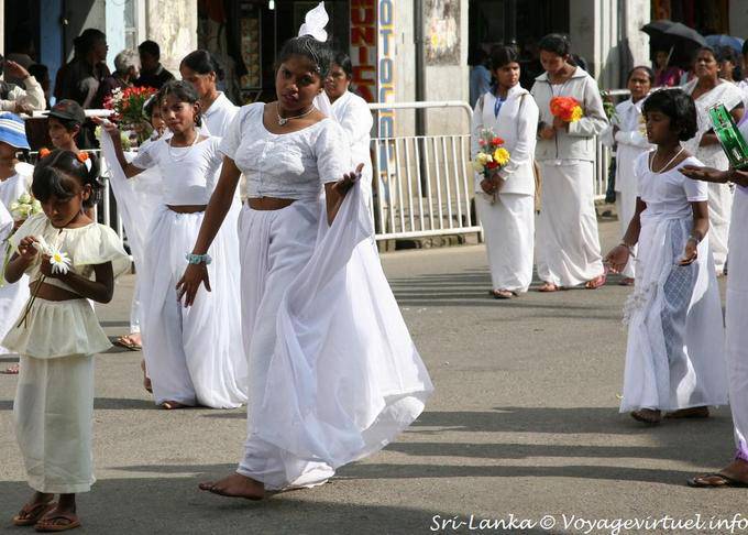 White dress and barefoot procession in Nuwara Eliya, - Sri Lanka Ceylon