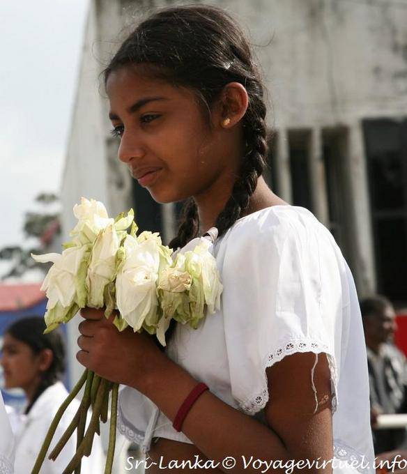 Young girl with white flowers, Procession Nuwara Eliya - Sri Lanka Ceylon