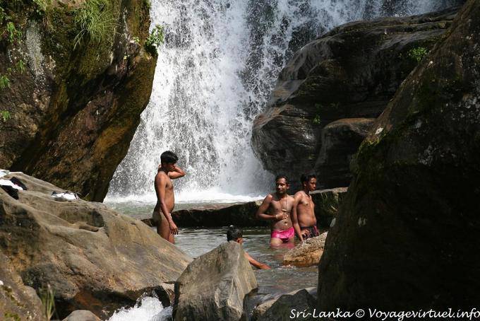 Swimming in the waterfall to Ramboda Falls, PBC Highway, Horton plains - Sri Lanka Ceylon