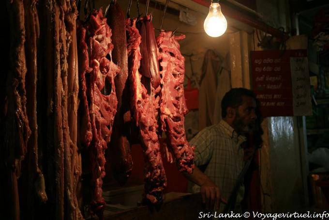 Hanging pieces of meat, Market Nuwara Eliya - Sri Lanka Ceylon