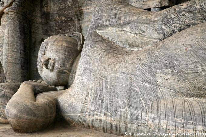 Top of the reclining Buddha carved in the rock, Gal Vihara, Polonnaruwa - Sri Lanka Ceylon