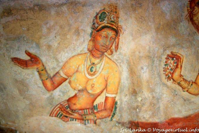 Used paint made of clay with different colors, Sigiriya Frescoes - Sri Lanka Ceylon