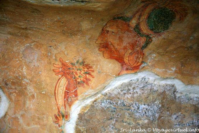 Fragment recalling cave paintings of Ajanta in India, Sigiriya - Sri Lanka Ceylon