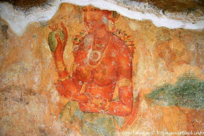 A twenty-one cave paintings in the cave, Ladies of Sigiriya - Sri Lanka Ceylon