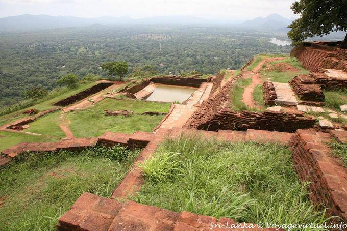 View the ruins of ancient buildings and pool, Sigiriya - Sri Lanka Ceylon