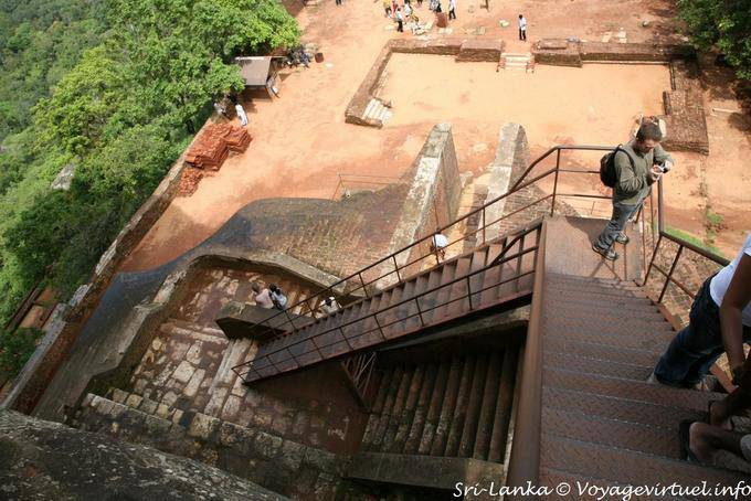 Iron stairs up to the rock from the lion statue, Sigiriya - Sri Lanka Ceylon