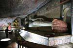 From feet to head, reclining Buddha, Devaraja lena, Dambulla cave temple, Sri Lanka Ceylon.