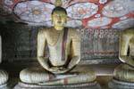 Stylized lotus ceiling and Buddha in meditation, Dambulla cave temple, Sri Lanka Ceylon.
