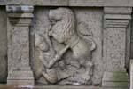 Fight against the lion bas-relief facade, Dalada, Kandy, Sri Lanka Ceylon.