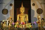 Golden Buddha posture Taking the earth to witness, Temple of the Tooth, Kandy, Sri Lanka Ceylon.